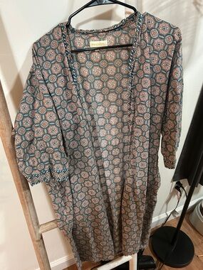 Cost Plus World Market Teal and Rust Medallion Open Cardigan